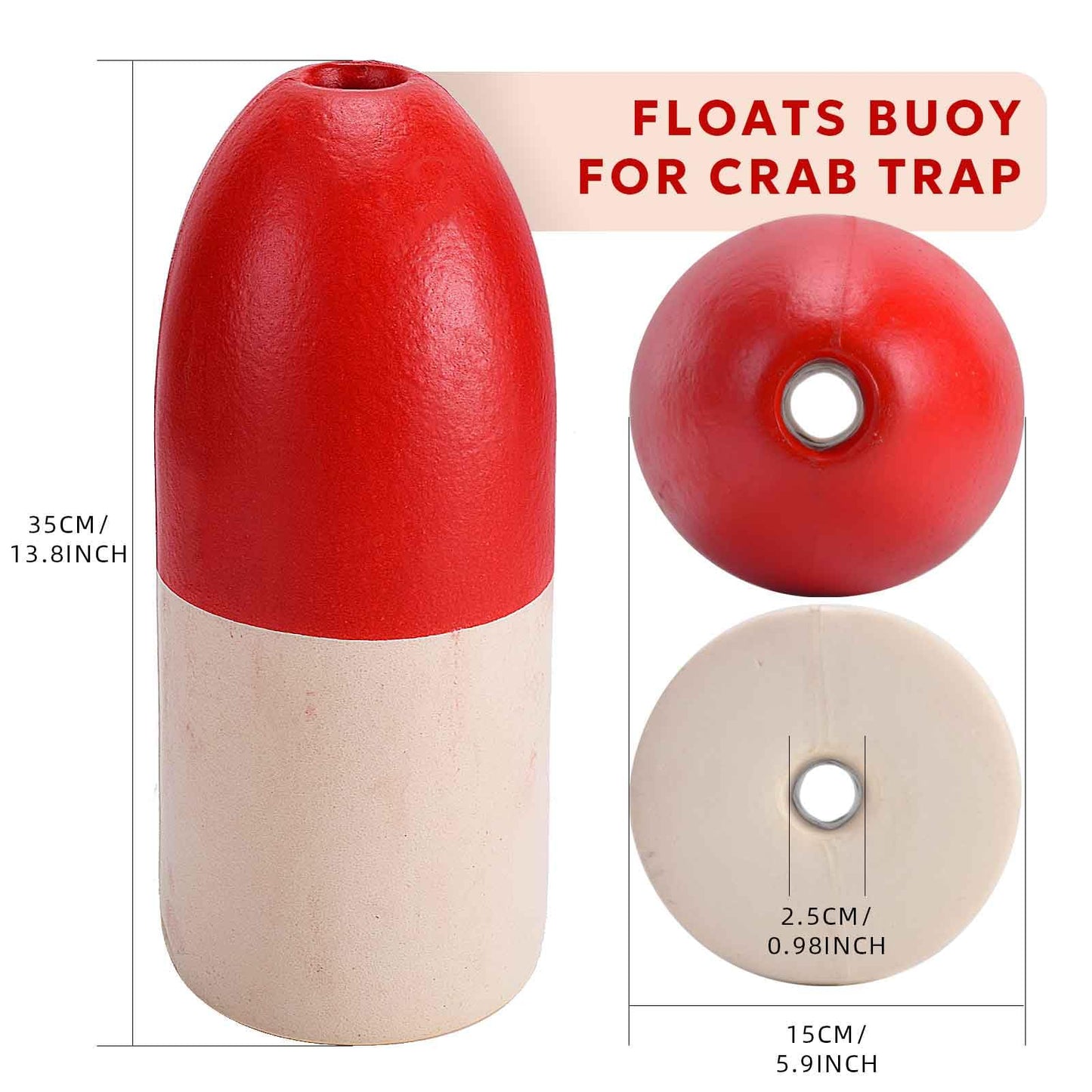 A1FISHER 5/16" Dia-100’ Leaded Core Rope with 13.8’’x5.9’’ Red/White Crab Trap Deep Water Float Buoy, 4 Arm Trap Harness Combo