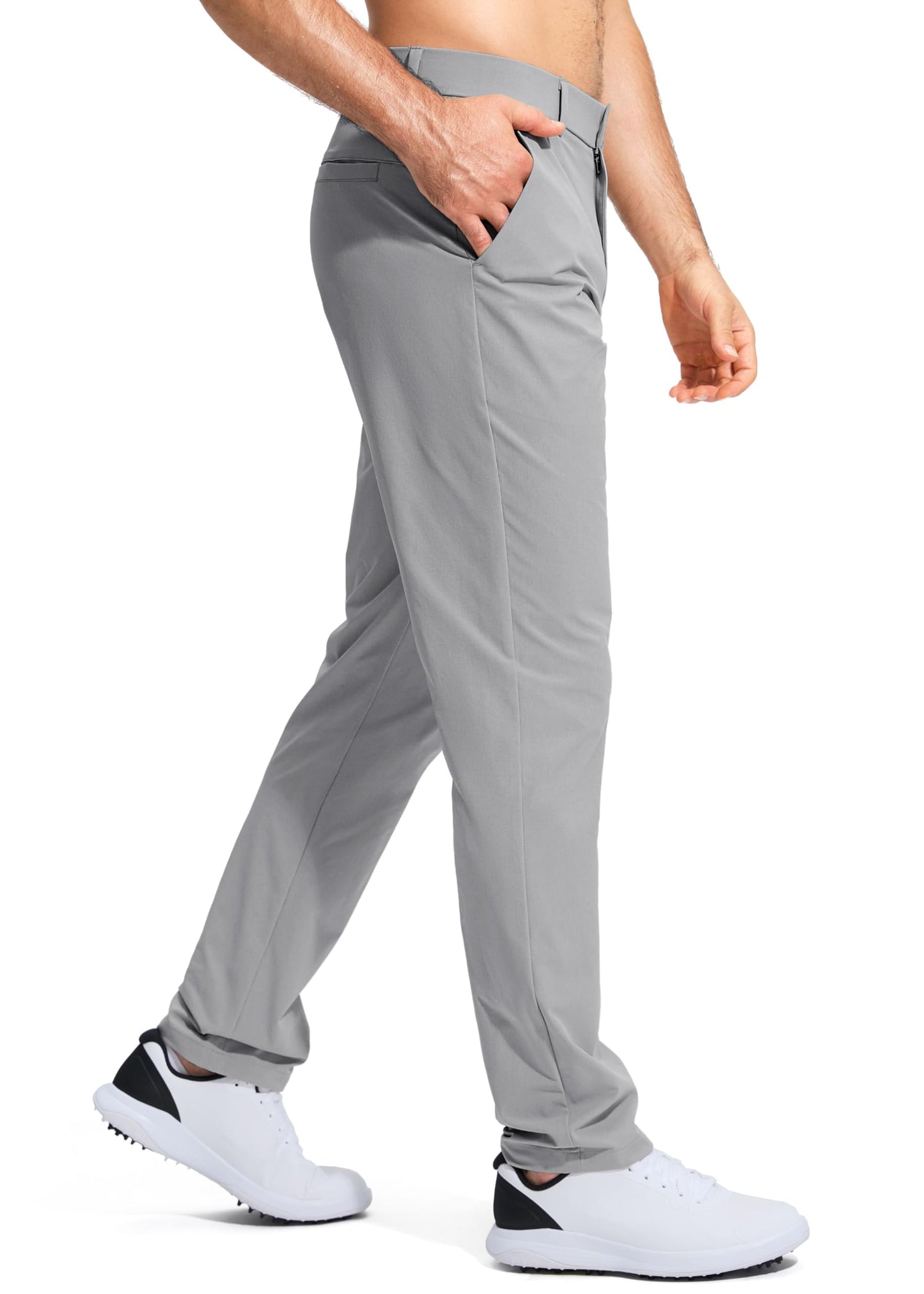 Pudolla Men's Golf Pants Work Dress Comfy Pants Casual Slacks Trousers with Pockets(Light Grey 28Wx34L)