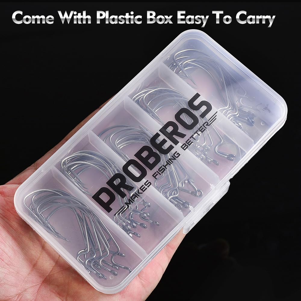 Fishing Hooks for Bass Fishing - 50pcs EWG Offset Worm Hook Texas Rig Hooks for Freshwater Saltwater Size 1/0 2/0 3/0 4/0 5/0 - Soft Lures Worms Plastics Bait Fishing Hook with Tackle Box