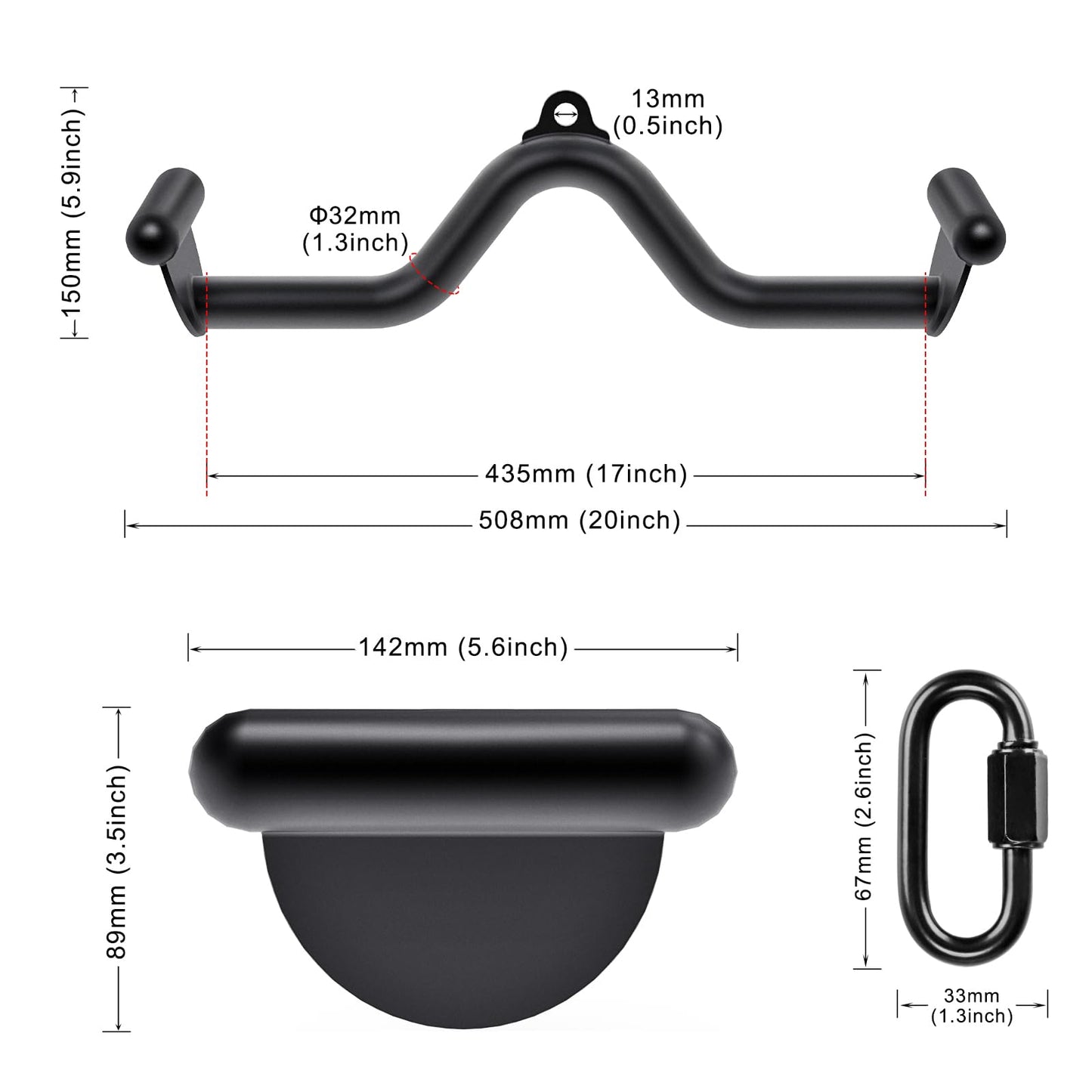 Kipika 20" LAT Pull Down Bars Cable Machine Attachment, Rowing T-bar V-bar Set, Back Strength Training Handle Grips for Cable Machine Rowing Machine