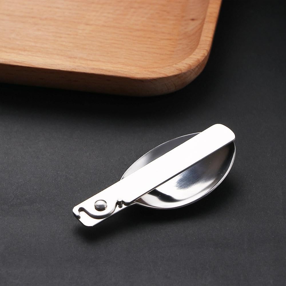 5 Pcs Portable Stainless Steel Folding Spoon Salad Spork for Thermos Camping Outdoor Picnic Hiking Trave