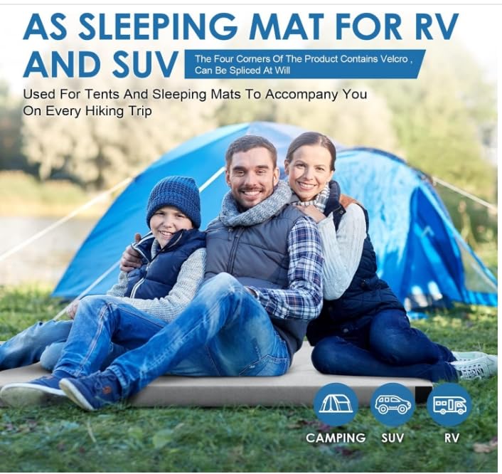 Kingfun Memory Foam Camping Sleeping Pad, CertiPUR-US Camping Mattress Waterproof Roll Up Mattress Guest Bed, Thick Floor Sleeping Mat for Car for Adults with Travel Bag