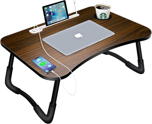 Laptop Bed Desk,Portable Foldable Laptop Lap Desk Tray Table with USB Charge Port/Cup Holder/Storage Drawer,for Bed/Couch/Sofa Working, Reading