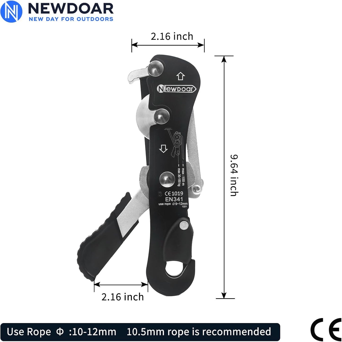 NewDoar Climbing Stop Descender Rappelling Belay for Ropes 10-12mm The Novices for Rescue & Arborist CE Certification