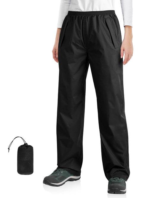 33,000ft Packable Rain Pants for Women Waterproof Pants Lightweight Rain Over Pants Outdoor Windproof Pant for Golf Hiking Black