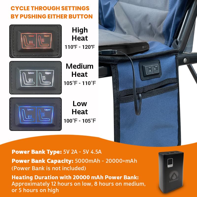 ExtremeHEAT Heated Camping Chair | Water-Resistant Heated Outdoor Chair with 3 Heat Settings | Folding Heated Chair for Outdoor Sports, Camping, and More | Battery Not Included