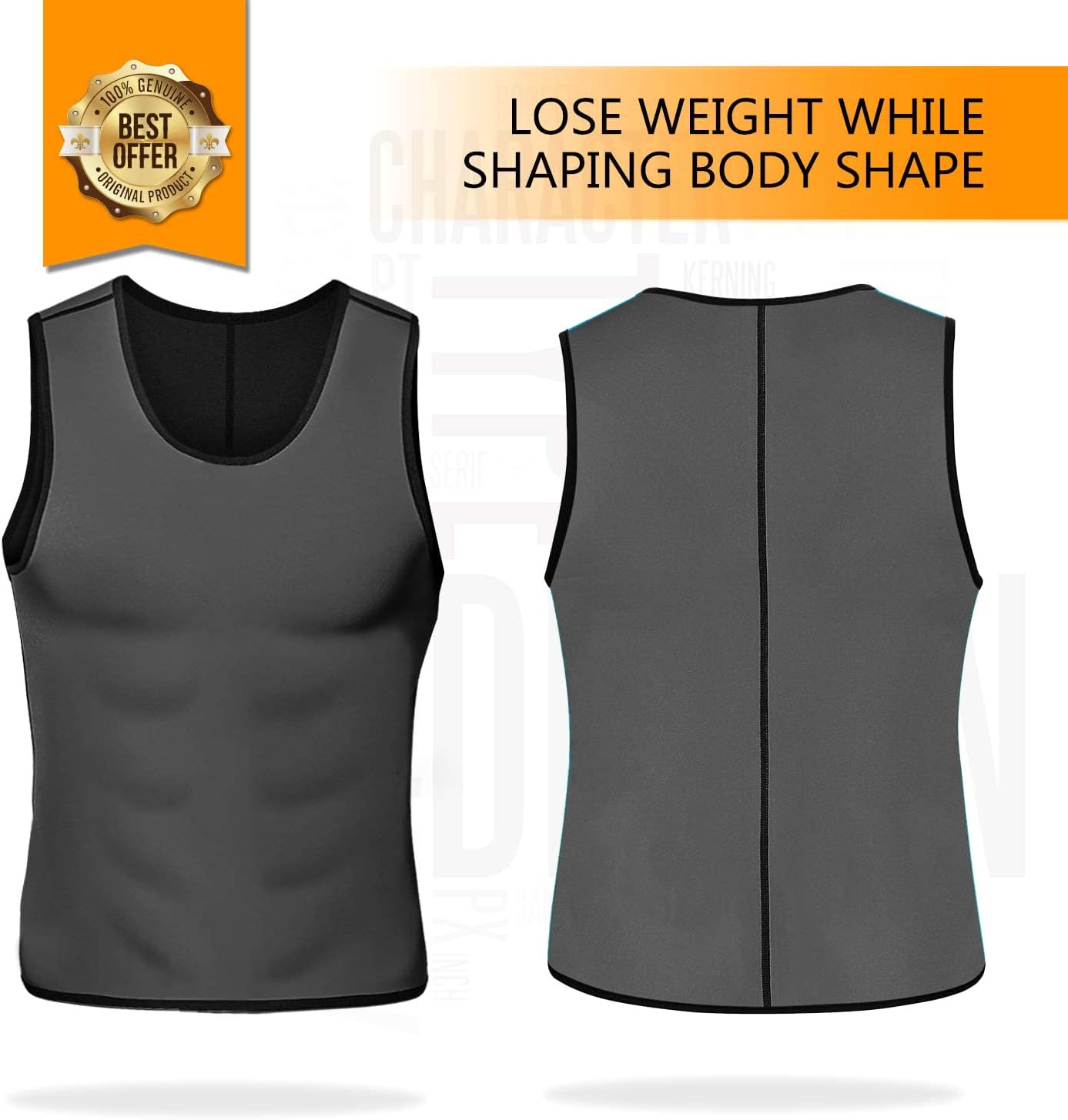 NonEcho Men Neoprene Waist Trainer Sauna Vest Gym Hot Sweat Tank Top Workout Shirt Shapewear Body Shaper No Zipper