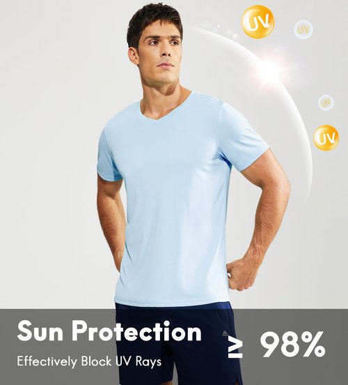 Haimont Running Shirts for Men Dry Fit Lightweight Moisture Wicking Tee Shirts UPF 50+ for Workout Athletic, Light Blue, X-Large