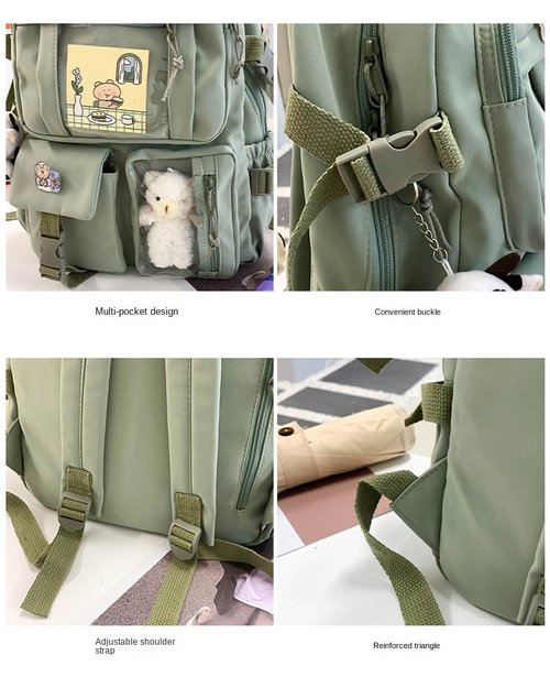PIardi Cute backpack with accessories kawaii Large Capacity Aesthetic backpack (Blue)