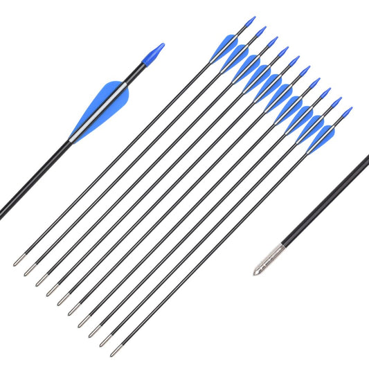 Fiberglass Arrows Archery 28 Inch Target Shooting Practice Safetyglass with Blue and White Vane for Recurve Bows Suitable for Youth Children Woman Beginner 6 PCS