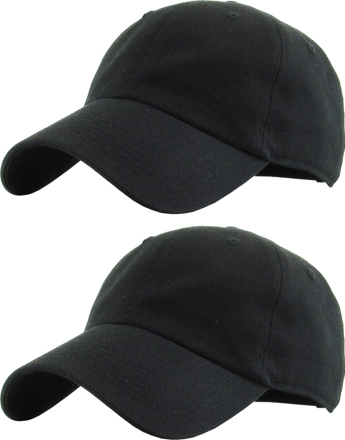 KBETHOS Classic Cotton Dad Hat Bundle Adjustable Unconstructed Plain Cap (One Size, Black + Black (2 Pack))