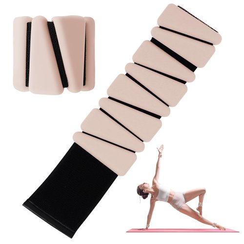 Wrist Weights Set of 2(1Lb Each), Adjustable Wrist and Ankle Weights Set for Women and Men, Wearable Silicone Wrist Bangles for Yoga, Dance, Pilates, Swimming, Cardio, Aerobics, Gym (Beige)