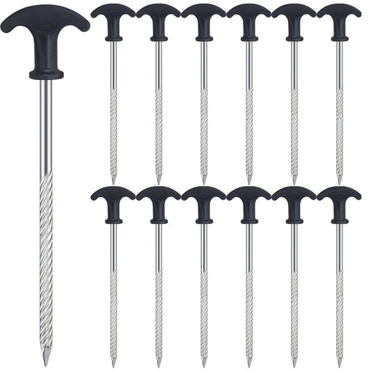 12pcs Heavy Duty Tent Stakes AVOFOREST 8 inch Tent Stakes Portable Camping Stakes for Camping Patio, Garden, Canopies, Grassland, Outdoor Black