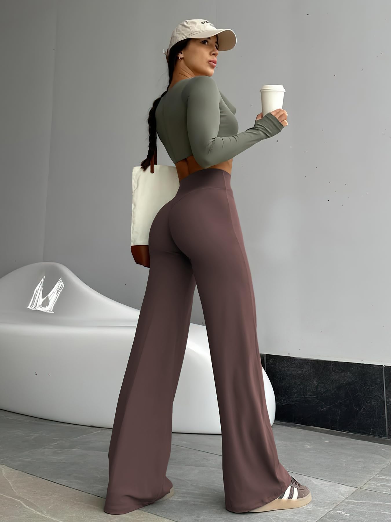 YEOREO Workout Leggings Womens No Front Seam Straight Leggings 35" High Waist Buttery Eddiy Gym Yoga Pants Plum Brown S