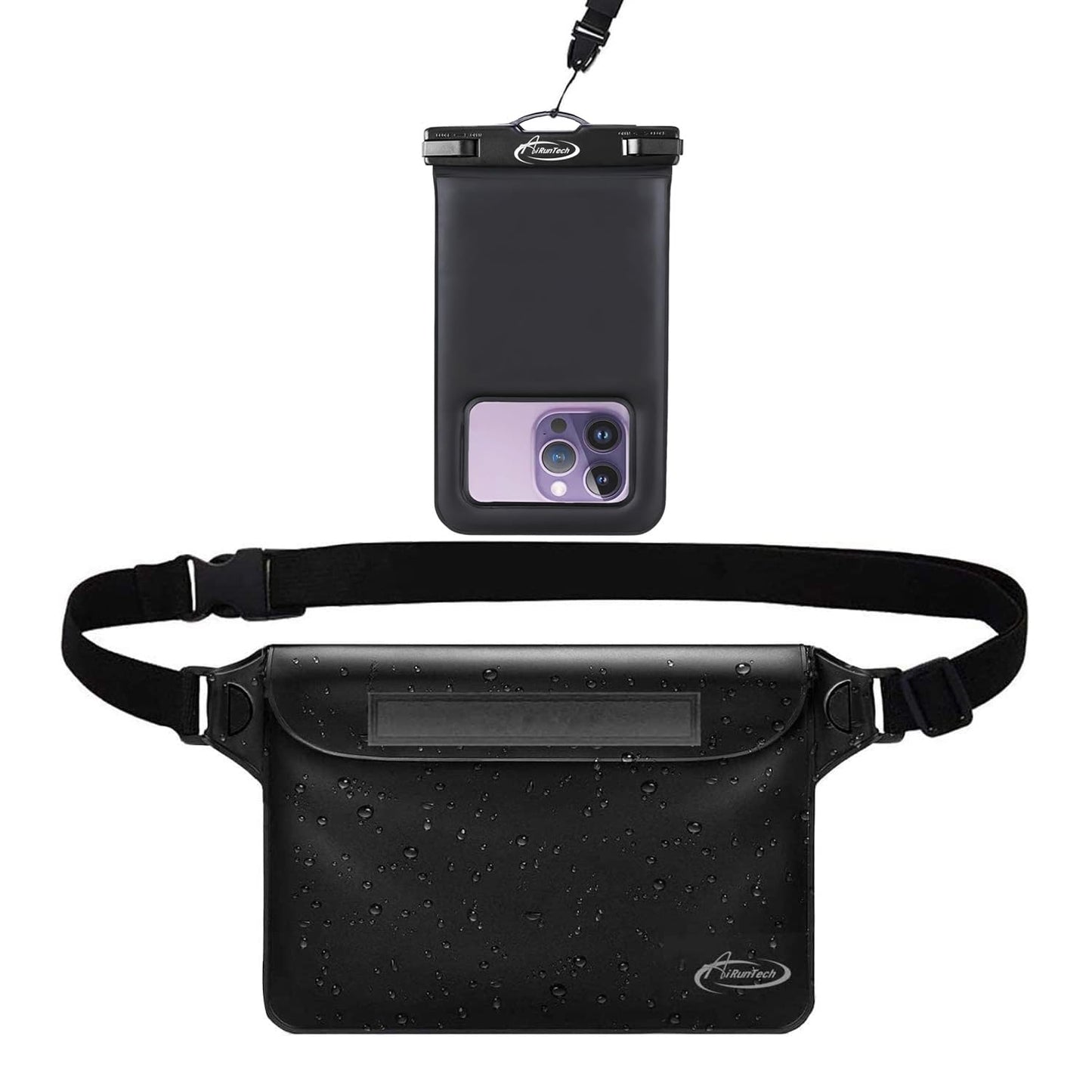AiRunTech Waterproof Fanny Pack,Waterproof Phone Pouch for iPhone16 15 14 13 12 11 Pro Max,IPX8 Dry Bag for Snorkeling Beach Cruise Kayaking Pool Swimming(Phone Case + Waist Bag 2-Piece Set)