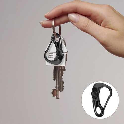 Holibanna Multipurpose Stainless Steel Skull Carabiner Keychain Heavy Duty with Innovative Clasp for DIY Accessories Unique Style for Men and Halloween Decor