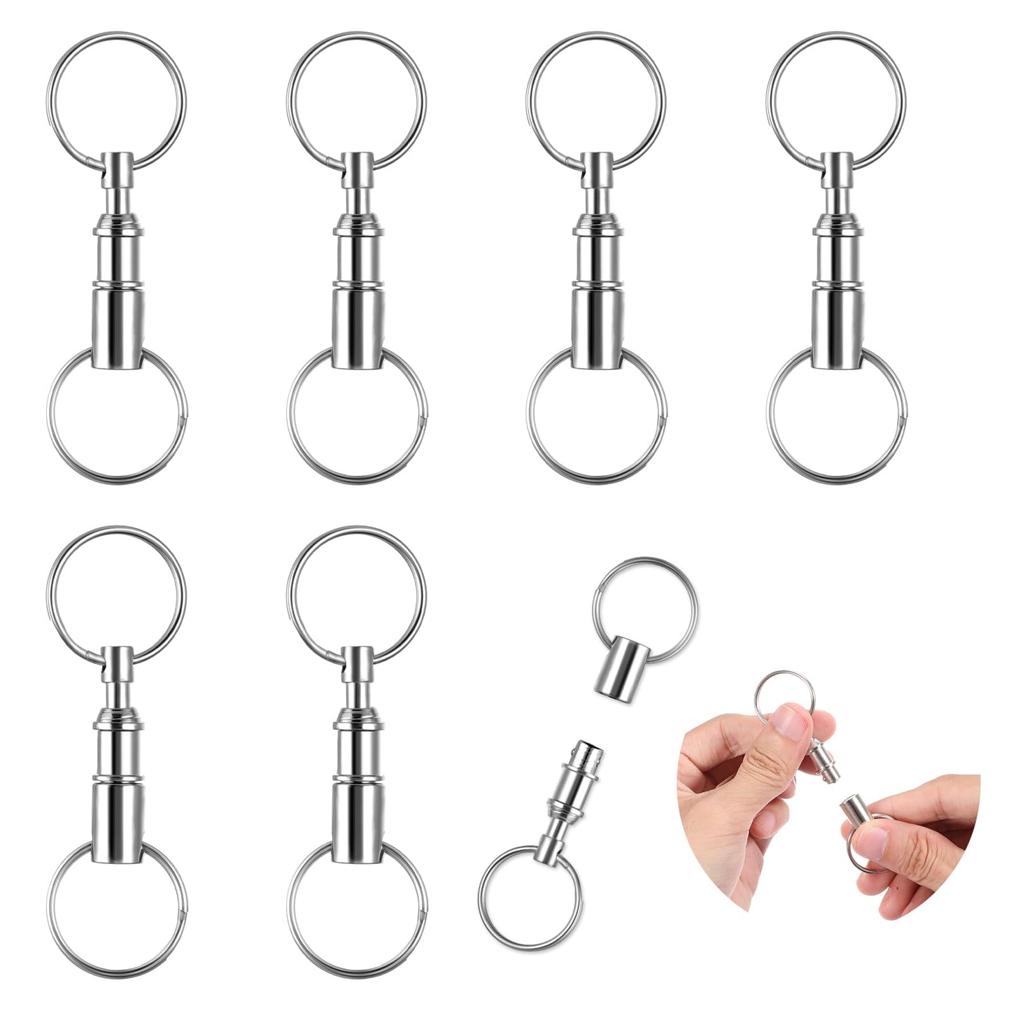 6 Pcs Detachable Key Ring Quick Release Detachable Keychain, Dual Pull Apart Key Chain Spring Split Snap Separate Double Keys Ring Lock Valet Keys Flashlights DIY Crafts Accessories