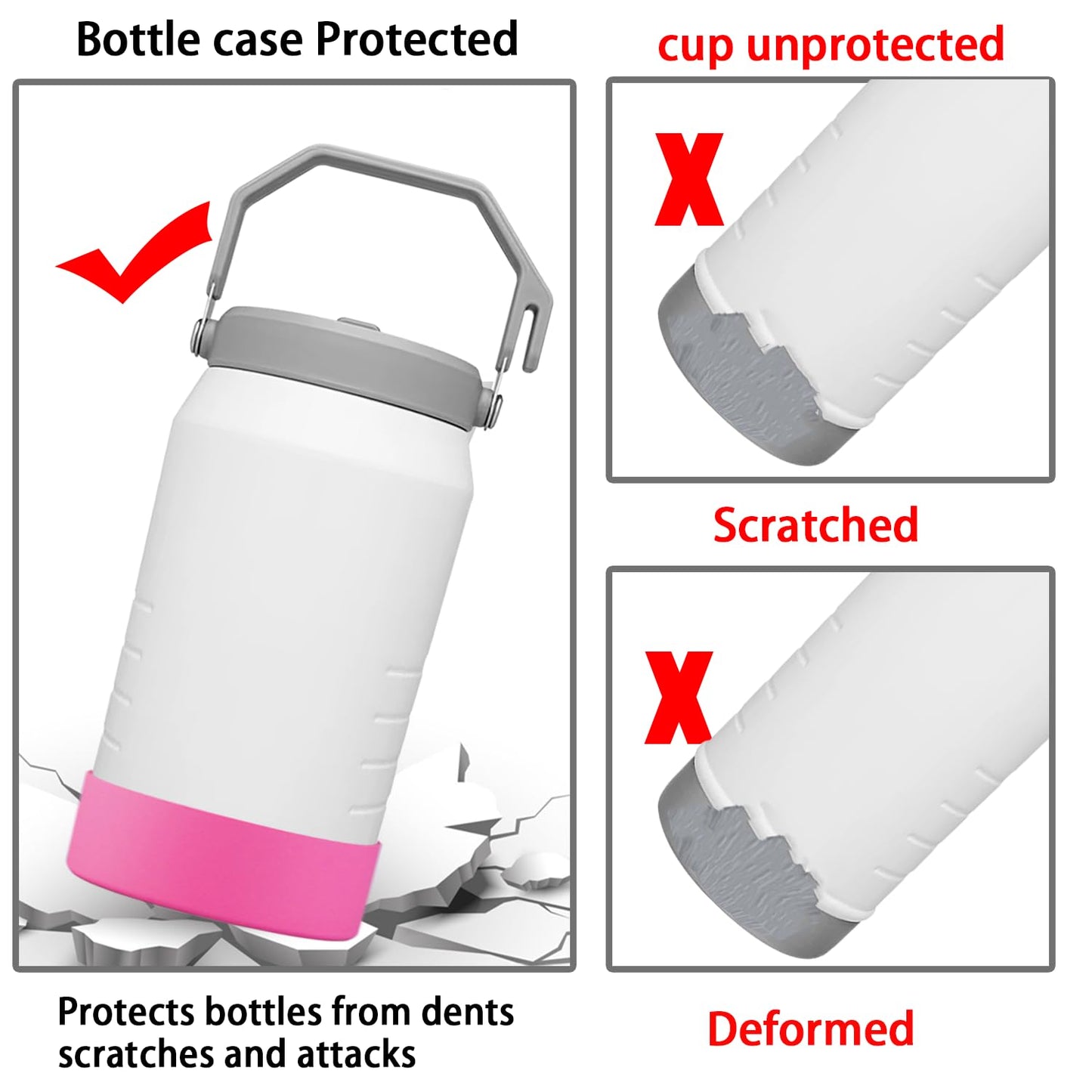 4-Piece Silicone Sleeve with Replacement Gasket for Stanley 64oz IceFlow Flip Top Tumbler, Silicone Sleeve Replacement Gasket for Stanley 64oz Water Bottle (4, Rose Red Green)