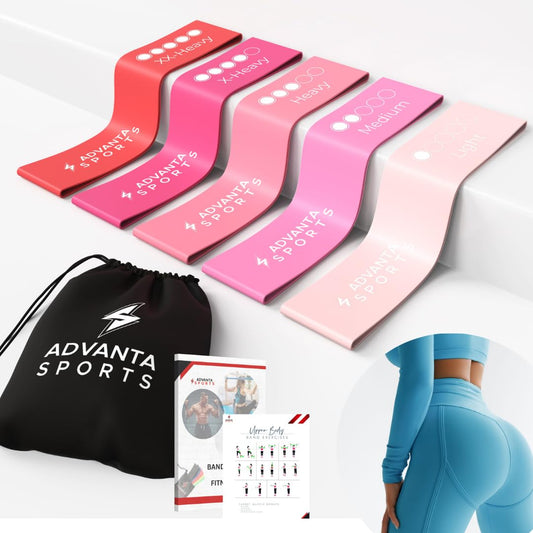 Advanta Sports Resistance Loop Exercise Bands, Set of 5 Colors. Home Fitness, Stretching, Workout –Carry Bag & PDF eGuide