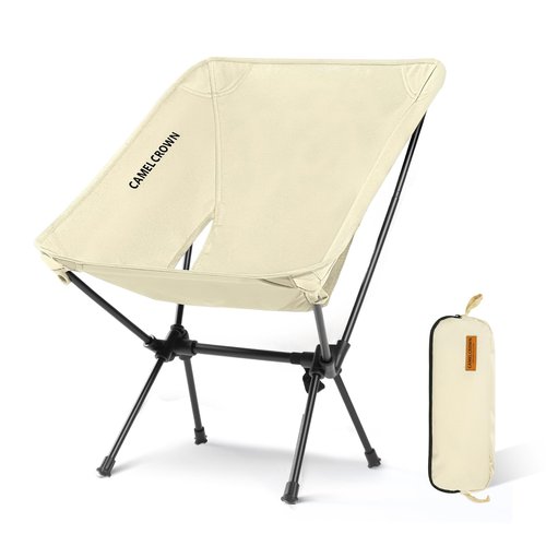CAMEL CROWN Portable Camping Chair Folding Compact Lawn Lightweight Backpacking Chair with Carry Bag for Outdoor Hiking Beach Travel Picnic Festival White