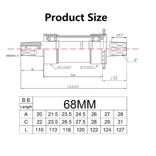 ZHIQIU Bike Bearing Bottom Bracket,Square-Taper Bottom Bracket 68mm,Bicycle BB. (68 * 118MM)