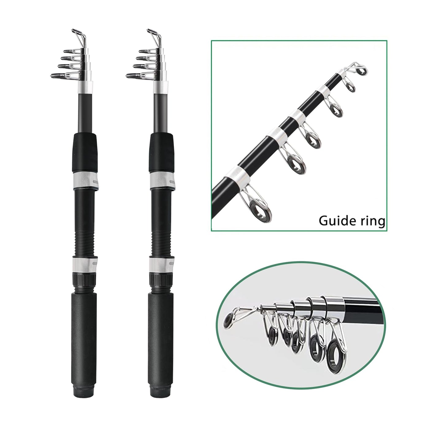 Fishing Pole Combo, 6.9ft 2Pcs Telescopic Rods Set, Collapsible Carbon Fiber Fishing Rods, 2PCS Spinning Reel Set with Carrier Bag Freshwater Fishing Rod and Reel Combos Kits (2.1M/6.89FT)