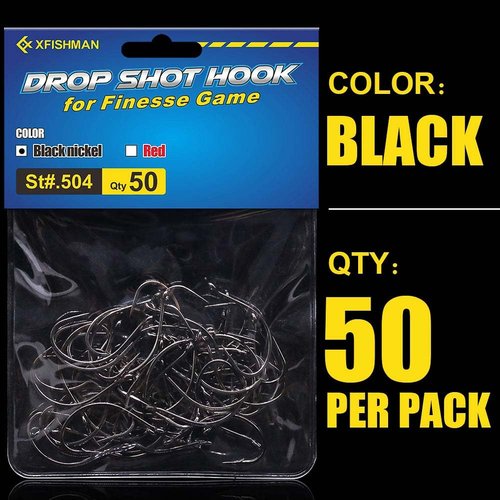 XFISHMAN Drop-Shot-Hooks-for-Bass-Fishing-Split-Shot-Dropshot-Hook-50 Pack (Black, #2)