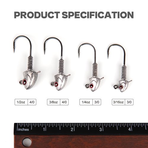 Swimbait Jig Heads with Stacked Cone Keeper, Minnow Style Eye Fishing Jighead 3/16 1/4 3/8oz Assorted(15 PCs)