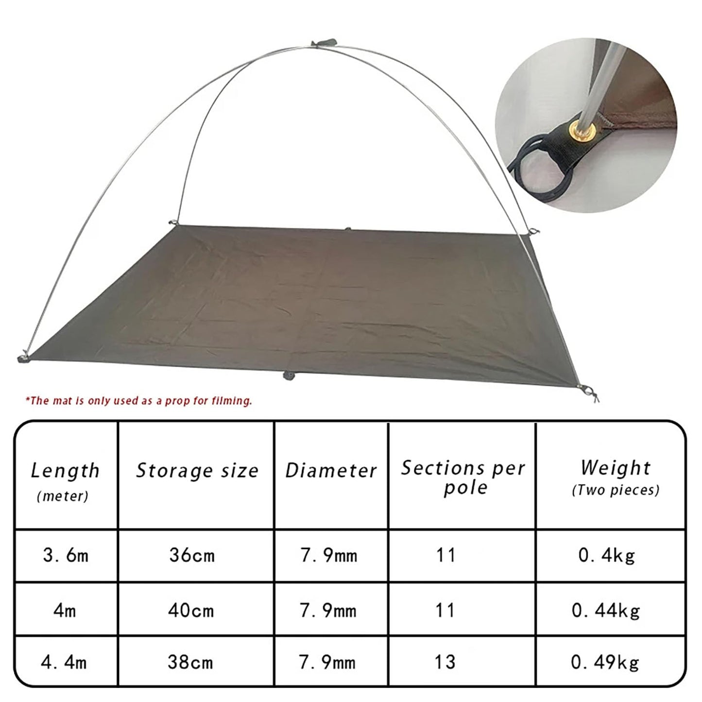 HipierFx Tent Pole Replacement 11.8 ft 13 ft 14.5 ft Aluminum Tent Rod 0.3 in Outdoor Camping Collapsible Tent Frame Repair Accessory (1 Pole, 13ft)