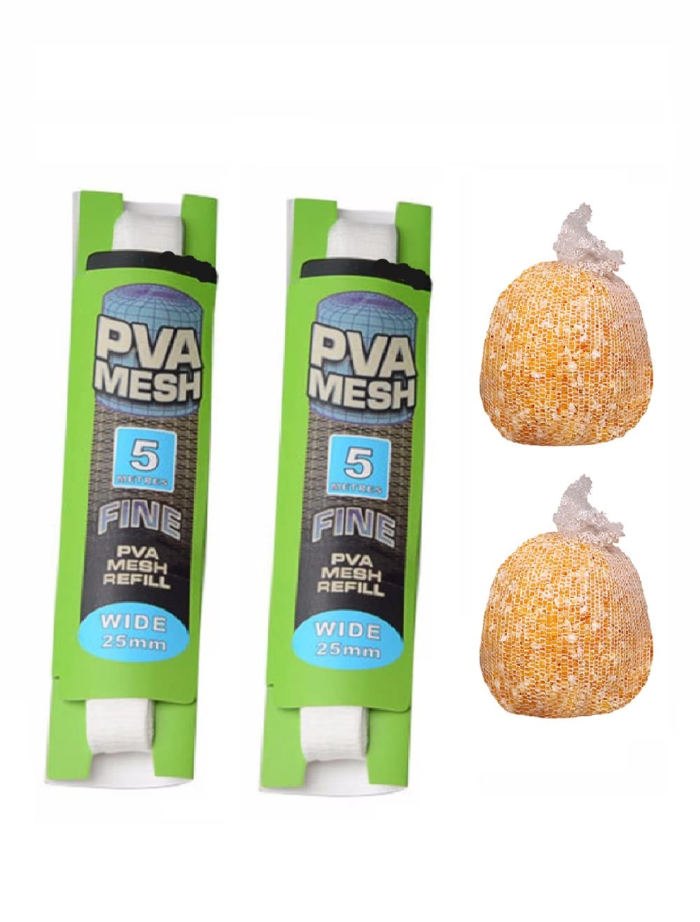 2 Pcs 25mm PVA Carp Fishing Meshs Refill Bait Bags Stocking Rigs Water Soluble Bait Wrap Bags for Carp Bait