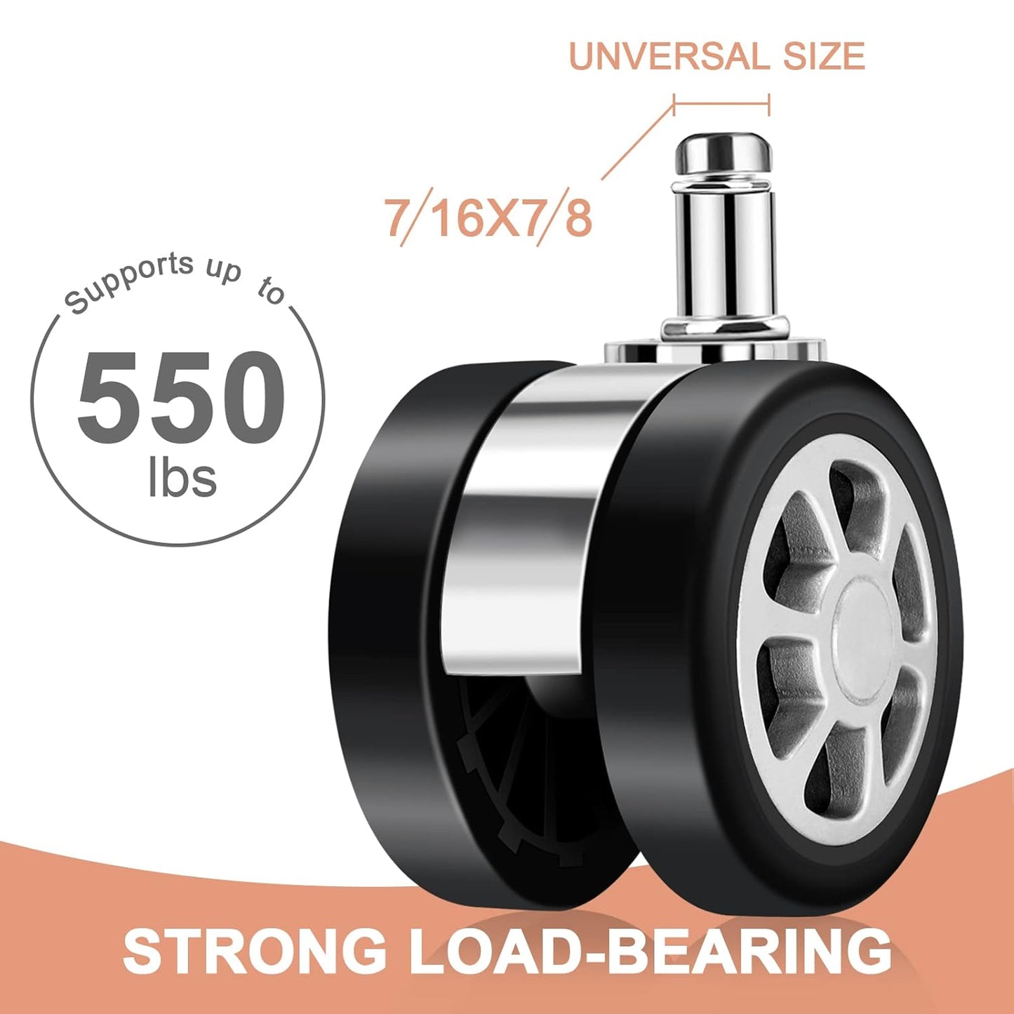 Replacement Office Chair Wheels, Caster Desk Chair Wheels, Rolling Wheels for Office Chair, Chair Rollers Casters, Chair Casters for Hardwood Floors, 5 Set Chair Casters Safe for All Floors.