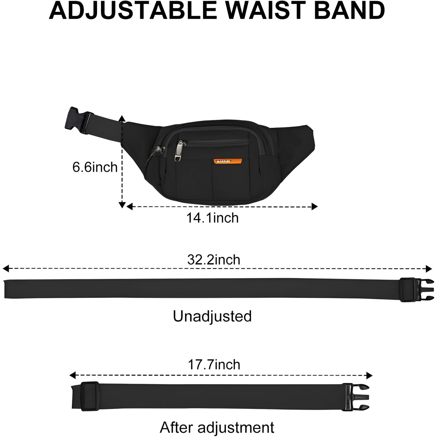JacobsParts Fanny Pack Large Capacity Water Resistant Travel Waist Bag Men Women Cross Body Shoulder Sling Pouch Running Belt for Travel Running Hiking Jogging Sports (Black)
