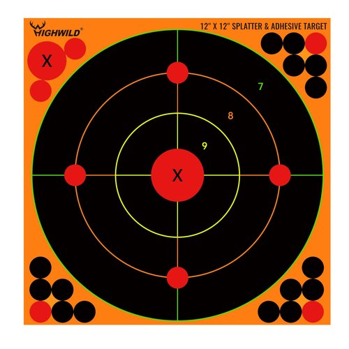 Highwild Adhesive Bullseye Shooting Targets - Splash Effect of Multiple Colors - 12x12 Inch (50 Pack)
