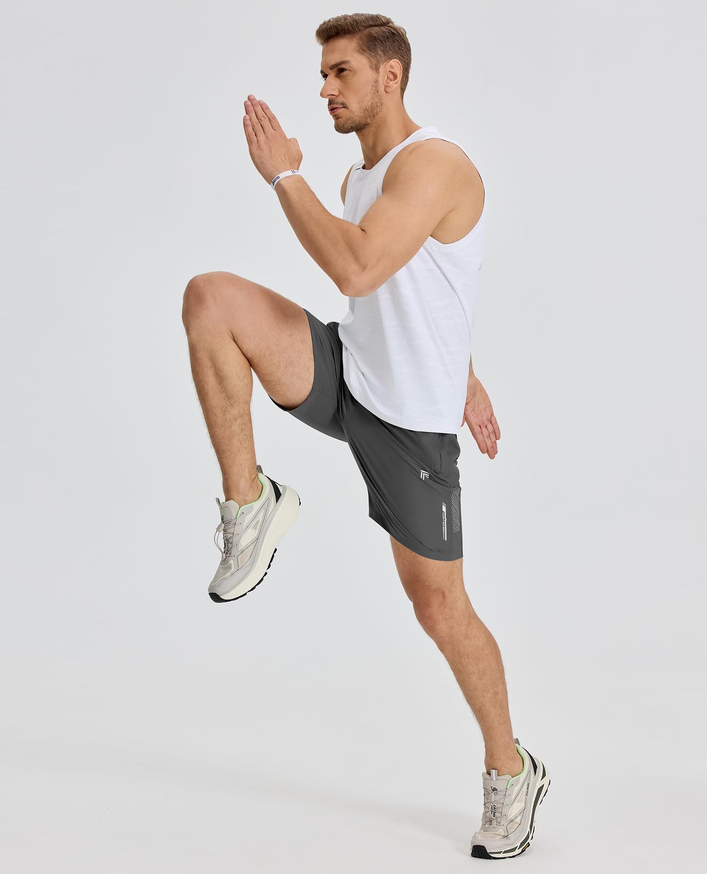 FOGFIRE Men's Athletic Running Shorts with Zipper Pockets Quick Dry Drawstring 7" Gym Shorts for Basketball Workout Jogging-Dark Grey