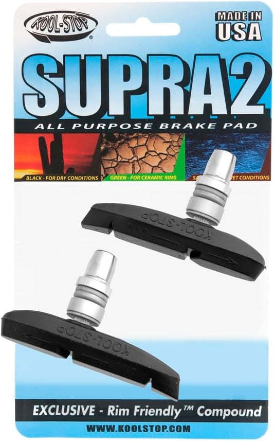 Kool Stop Supra 2 Bicycle Brake Shoes (Threaded, Black)