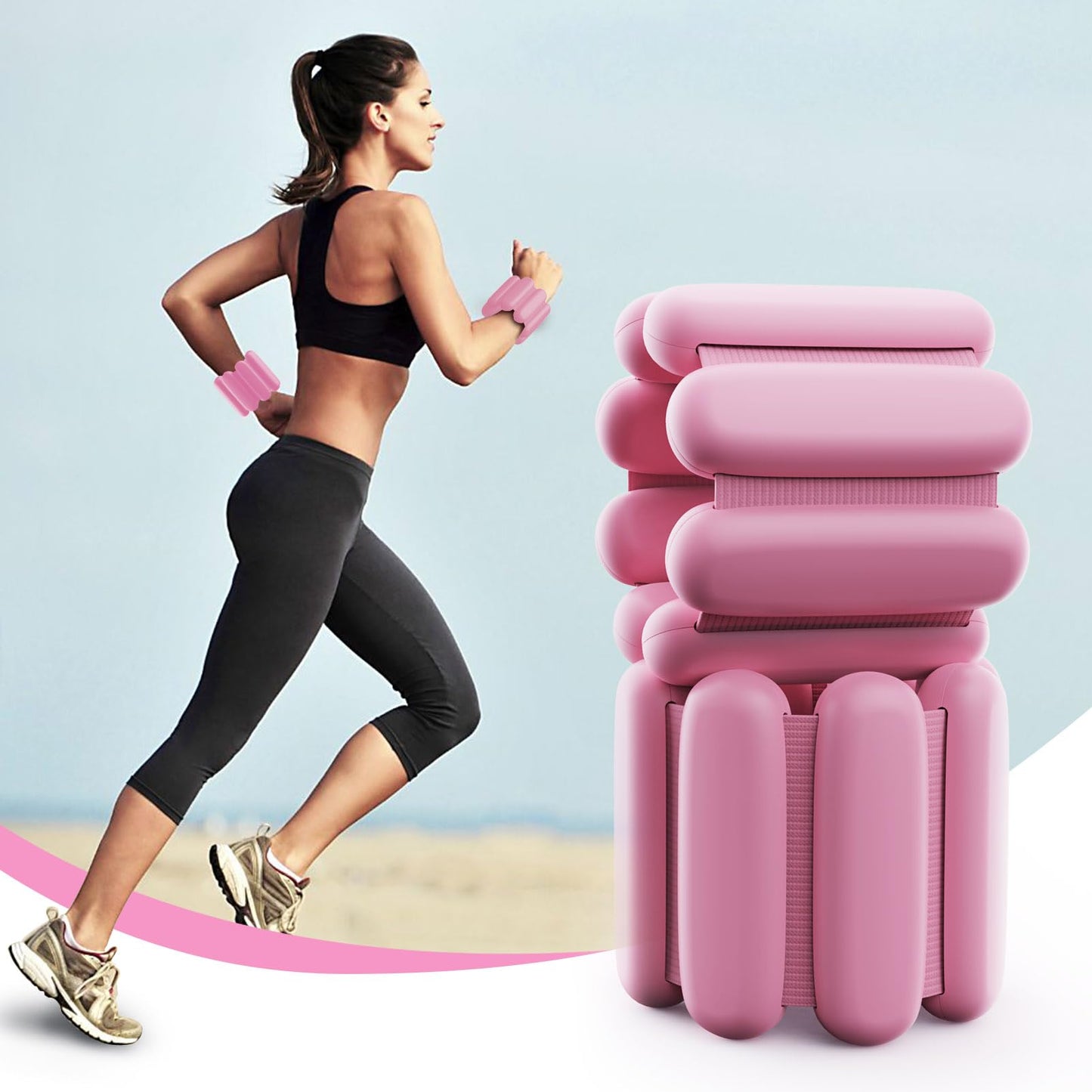 Ankle Weights for Women Wrist Weight: Adjustable Arm Weight Set for Yoga Barre Pilates Walking Aerobics Pool Exercise, Pack of 2, 2Lbs(1 Lbs each), Pink