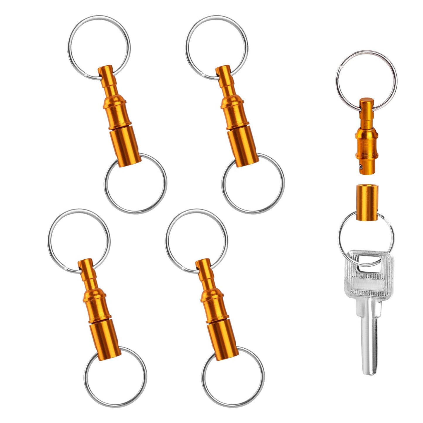 4pcs Quick Release Keychain, Iron Brass Alloy Detachable Keychain Pull Apart Key Chain Quick Release Key Ring Snap Separate Detachable Key Ring Quick Disconnect Keychain (Yellow)