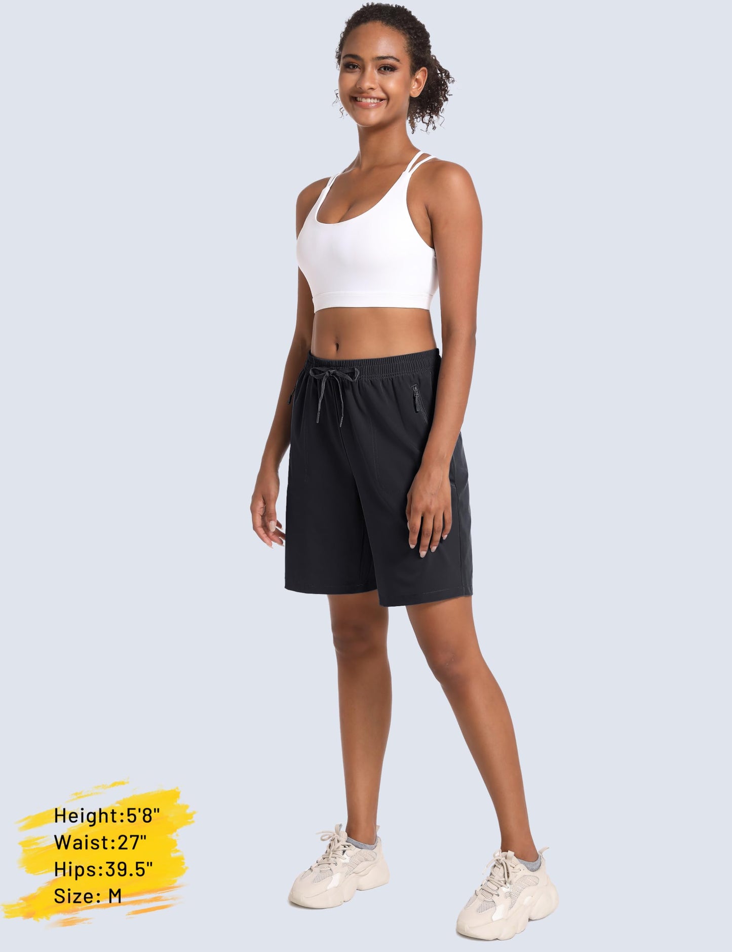 MAGCOMSEN Hiking Shorts Women 8 Inch Inseam Lightweight with Pockets Quick Dry Running Shorts Golf Black L