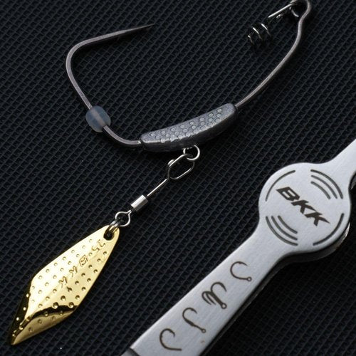 BKK TITANDIVER Gold Swimbait Hook | 3/0 | 1/8oz | 2-Pack | 2X |Needle Hook Point | Super Slide Coating | Fixed Lead | Removable Teaser Blade | Locking Spring | Weedless Fishing