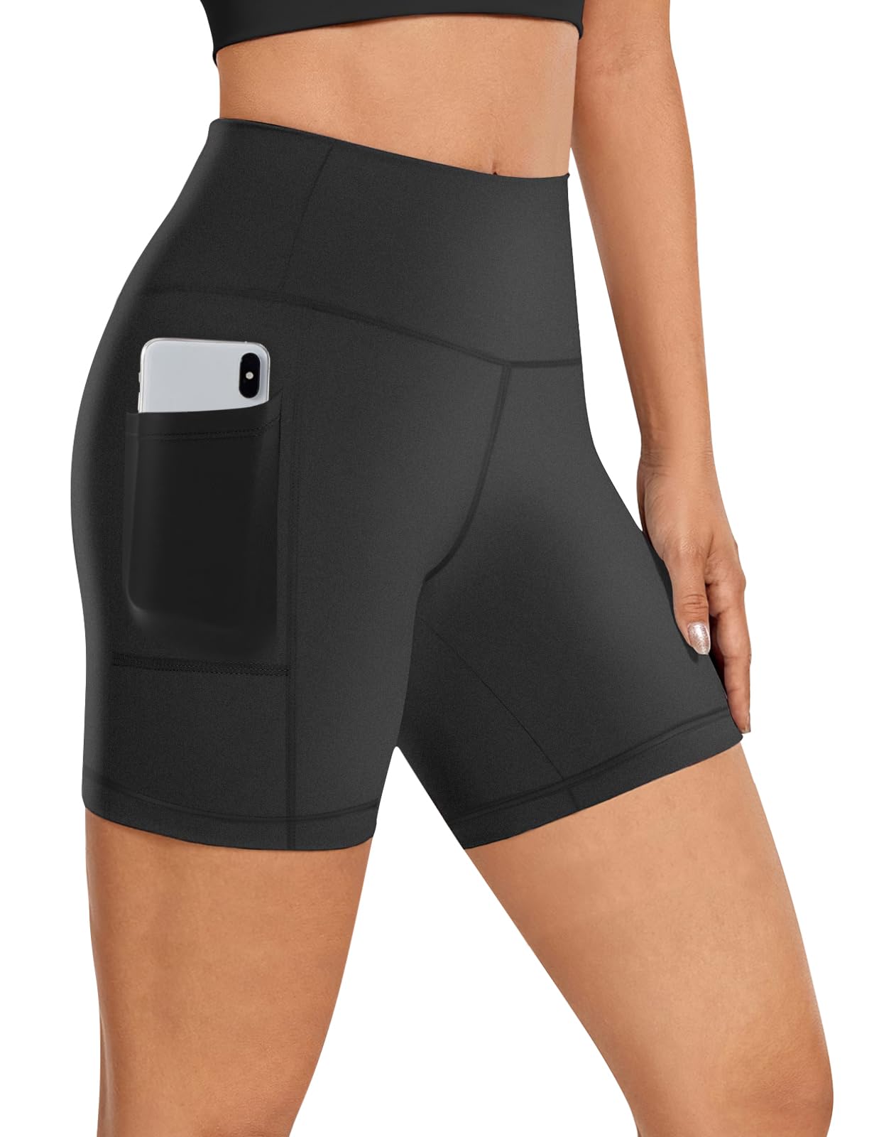 Womens 5" Biker Shorts with Pockets High Waisted Tummy Control Yoga Workout Gym Stretchy Spandex Shorts Leggings Compression Athletic Run Bicycle Cycling Volleyball Exercise Dance Bike Shorts Tights