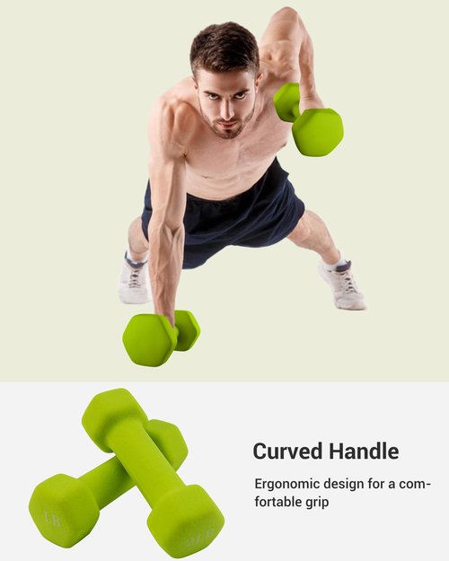 Dumbbell Hand Weight Set of 2 Exercise Fitness Neoprene Dumbbells Sets Options for Home Gym Equipment Non-Slip Hex Hand Weights Set Free Weights for Women Men - Green 10LB