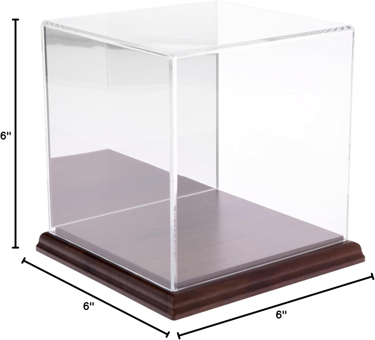Plymor Clear Acrylic Display Case with Hardwood Base, 6" x 6" x 6"