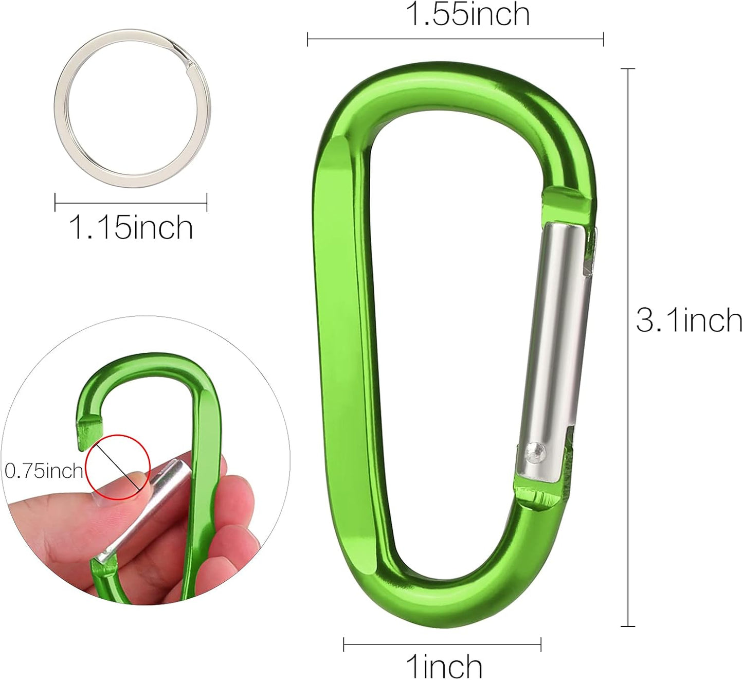 6PCS Black Carabiner Caribeaner Clip,3" Large Aluminum D Ring Shape Carabeaner with 6PCS Keyring Keychain Hook…