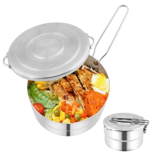 Stainless Steel Camping Cook Pot - 1.5L Camping Cookware with Lid and Folding Handle,Large Capacity Bento Pot for Camping, Hiking, Picnic