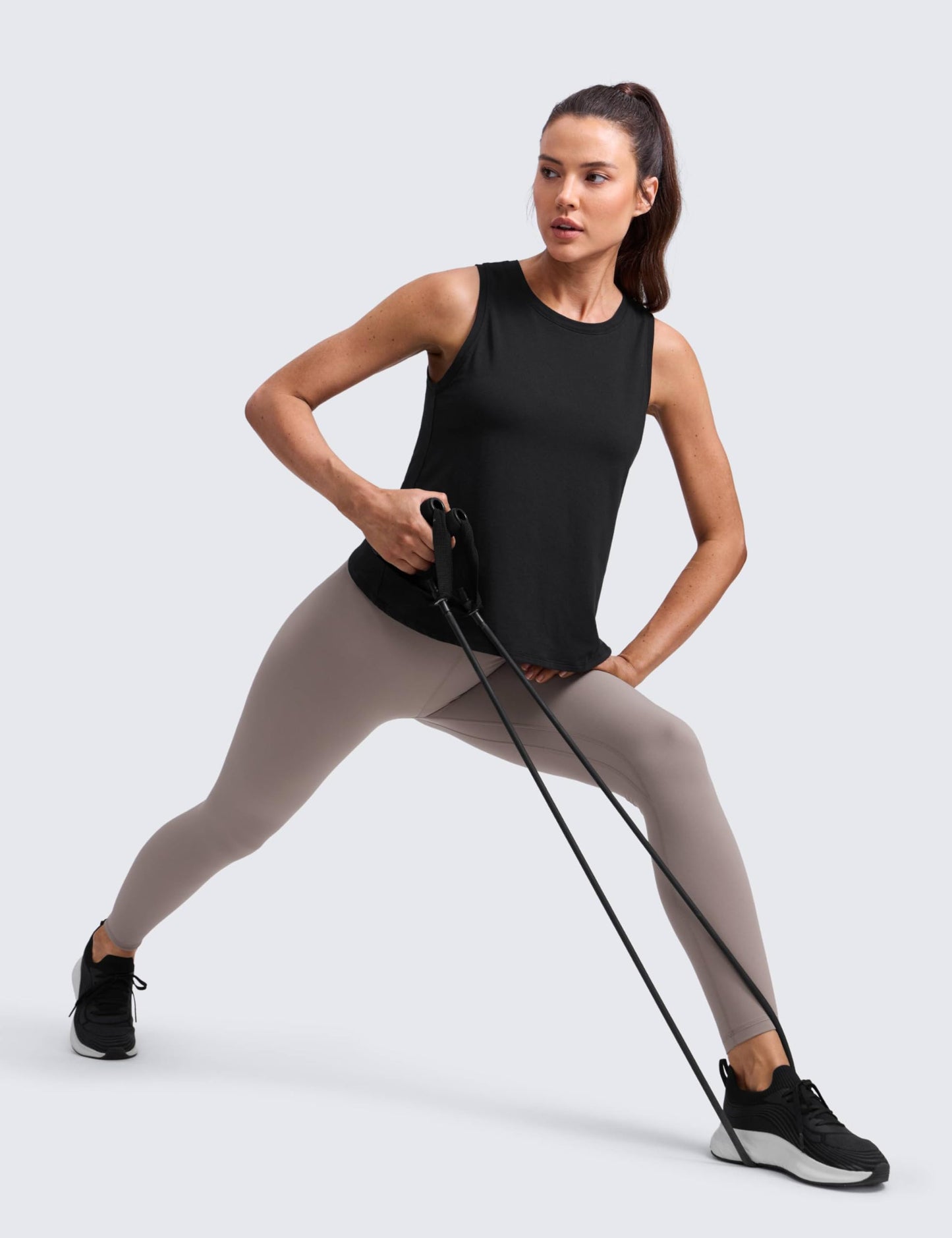 CRZ YOGA Cotton-Blend Split Open Back Tank Tops for Women - Workout Athletic Gym Casual Crewneck Sleeveless Shirts Black Small