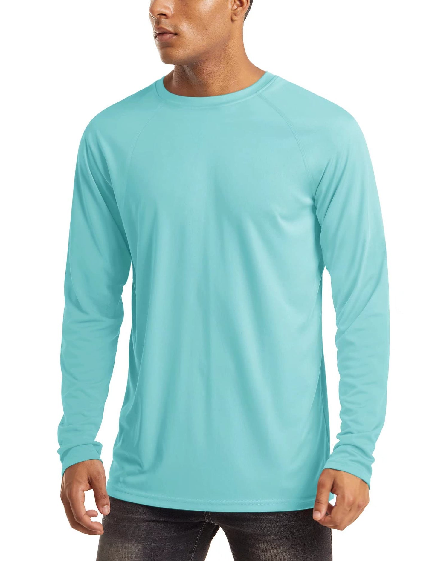 MAGCOMSEN Men's Aqua Blue Long Sleeve UPF 50+ Sun Protection Quick Dry Athletic Shirt