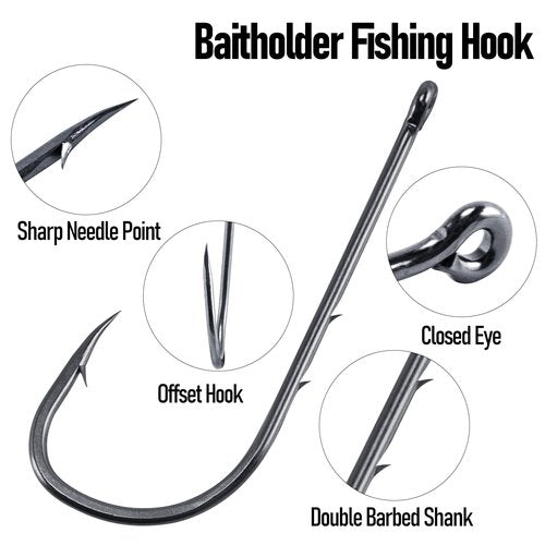 Dr.Fish 100 Pack Baitholder Fishing Hooks, Freshwater Fishing Straight Shank Worm Hooks Walleye Rig Bass Crappie Panfish Bluegill 3/0