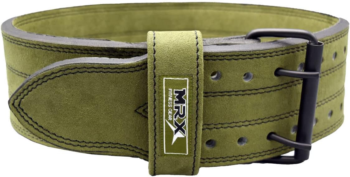 MRX Powerlifting Leather Belt 4" Wide 10mm Thickness Training Fitness Back Support Bodybuilding Belts with Steel 2 Prong Buckle