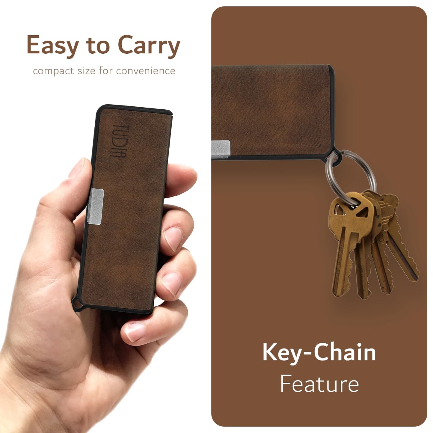 TUDIA Travel Leather Case Compatible with KardiaMobile 6L, Durable Leather Magnetic Closure with Key Holder Lightweight Slim Full Body Protective Carrying Case (Brown)