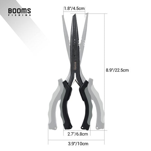 Booms Fishing F03 Needle Nose Fishing Pliers, 9" Fisherman's Pliers, Long Nose Hook Remover, Saltwater Resistant Fishing Gear, Gray